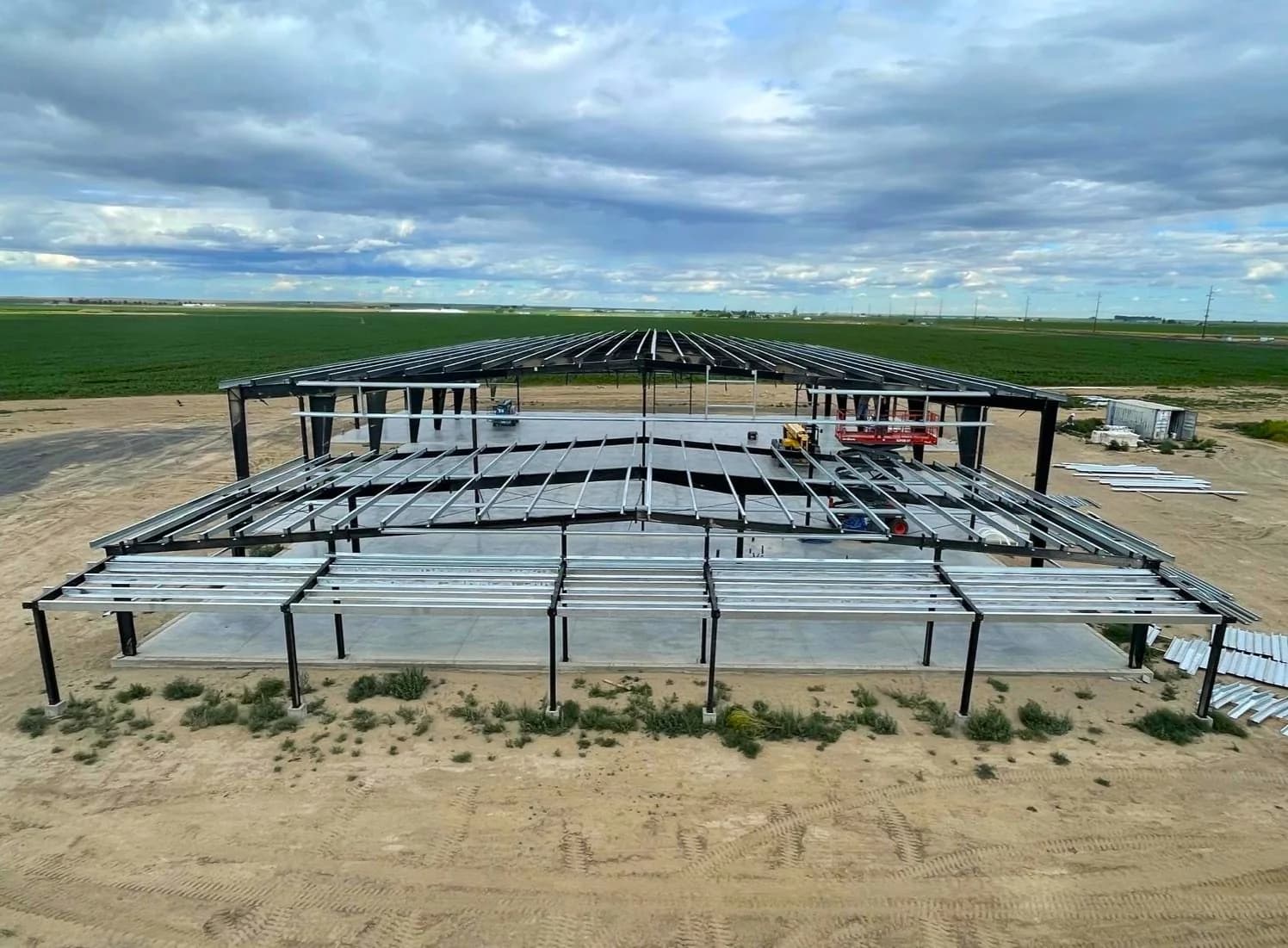 Structural steel framing during building construction